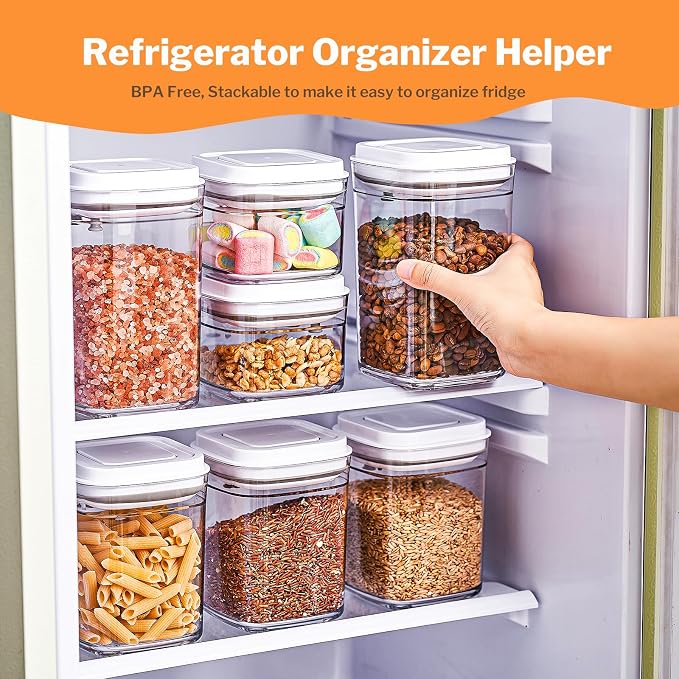 UFORU Pop Airtight Food Storage Containers, 8-Piece Canister Set with Lids | 0.37 Qt x2, 0.74 Qt x3, 1.0 Qt x2, 1.9 Qt x1, One-Touch Opening, BPA-Free, Stackable, Cereal, Rice, Flour, Snacks, Pantry Use - Image 5