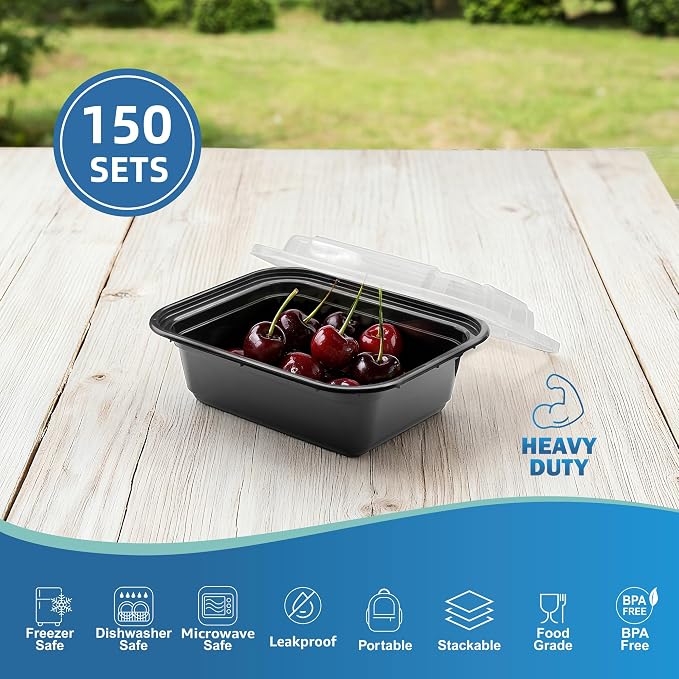 12oz Food Storage Containers with Lids, 150 Sets Disposable Meal Prep Boxes | Small Single Serving Meal Prep Boxes,Leak-Proof, Microwave Freezer Safe,To-Go Containers For Portion Control & Catering - Image 3