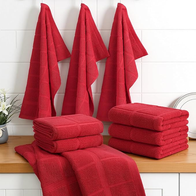Homaxy 100% Cotton Kitchen Towels 18"x28", 6 Pack Dish Towels, Red | Large 380 GSM Soft and Absorbent Kitchen Hand Towels with Terry Grid Design, Utility Tea Towel Set with Hanging Loop - Image 8