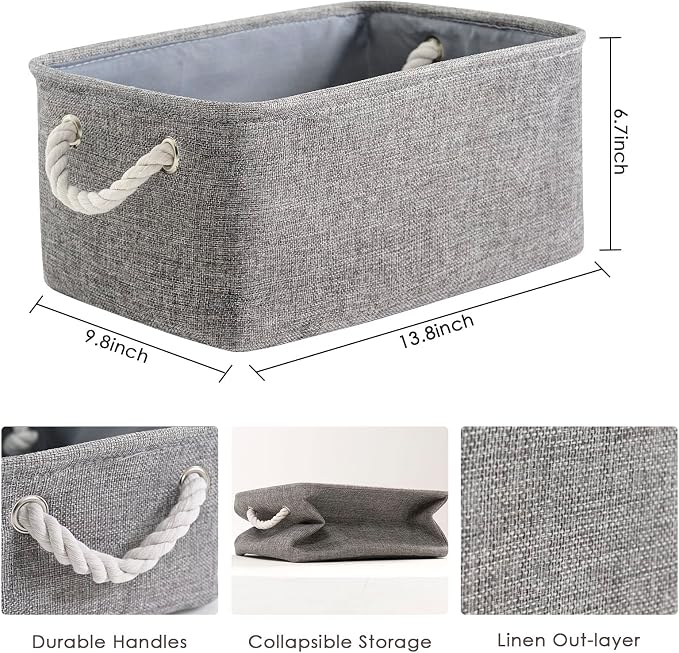 Storage Bins Basket - Storage Baskets for Organizing Shelves,Home Closet Organizer for Book Shelf Organization,Fabric Storage Cubes,Medium Decorative Grey Basket Gift - Image 2