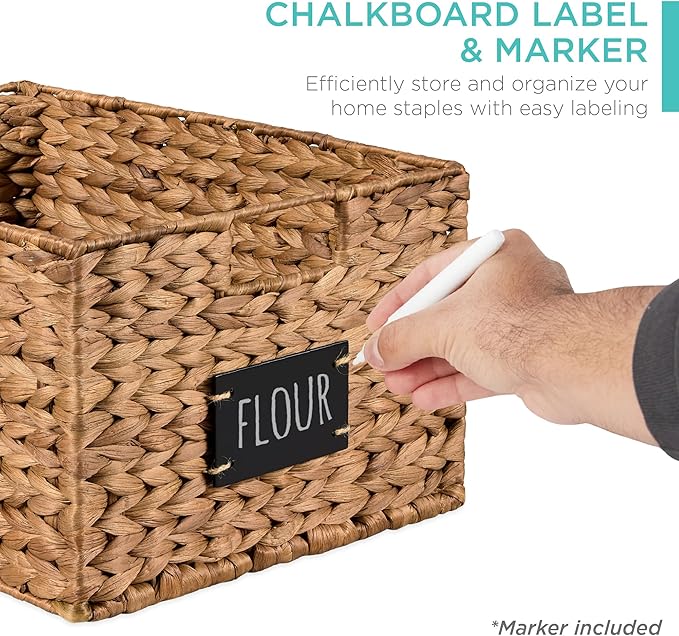 Best Choice Products Pantry Baskets Set of 2 16x12in Water Hyacinth Storage Baskets, Woven Wicker Kitchen Organizers with handles w/Chalkboard Label Chalk Marker - Chestnut - Image 2