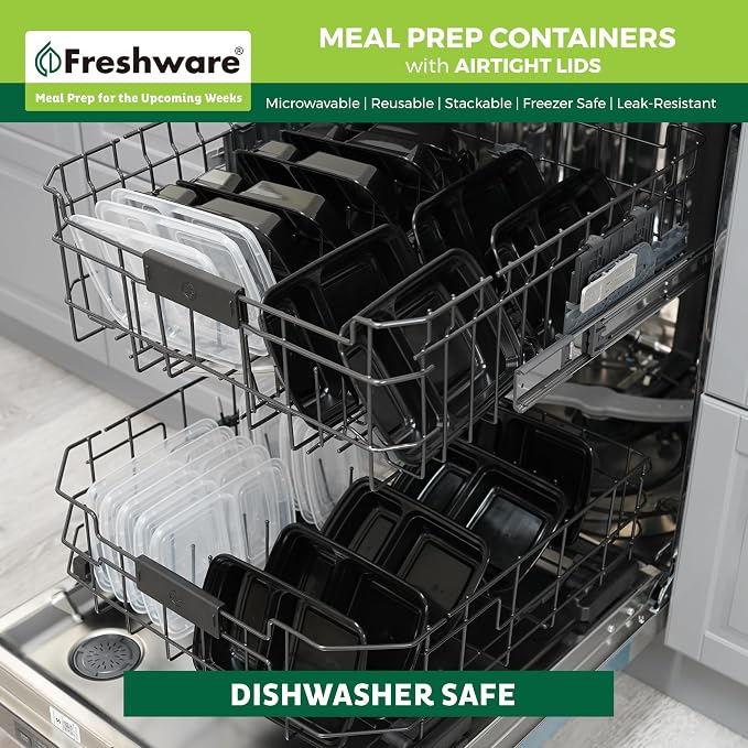 Freshware Meal Prep Containers with Lids 28 oz [150 Pack] 2-Compartment Food Storage Containers, Bento Box Lunch Containers, BPA Free, Airtight, Stackable, Reusable, Microwave/Dishwasher/Freezer Safe - Image 7