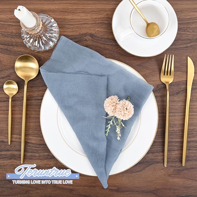 100 Pieces Cloth Napkins Dusty Blue Dinner Cheesecloth Napkins for Wedding,Wrinkled Cloth Napkins Bulk for Home Party Rustic Table Decoration, 17 x 17 Inch - Image 7
