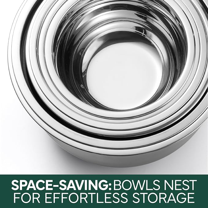 COOK WITH COLOR Stainless Steel Mixing Bowls Set with Lids - Nesting Bowls with Non-Slip Bottom, Sage, 12 Pieces - Image 5