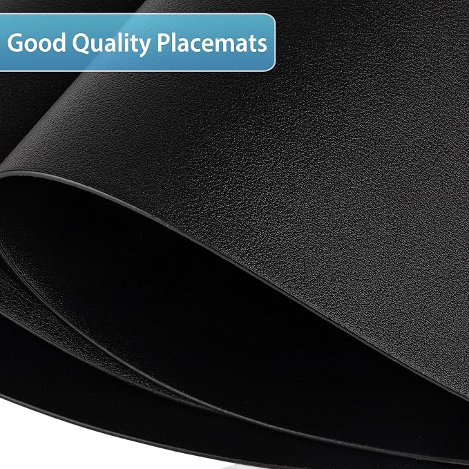 Faux Leather Placemats Set of 8, Wipeable & Washable Table Mats | Waterproof, Heat-Resistant & Easy to Clean Round Place Mats for Dining & Kitchen, 17''x13'', Black - Image 4