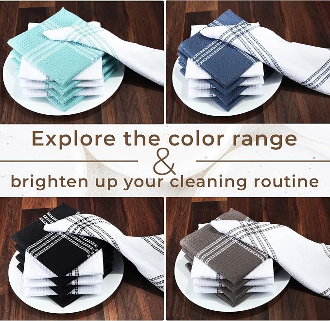 Urban Villa Kitchen Towels Cotton Dish Towels 12”x12” (Set of 8) Grey White - Image 7