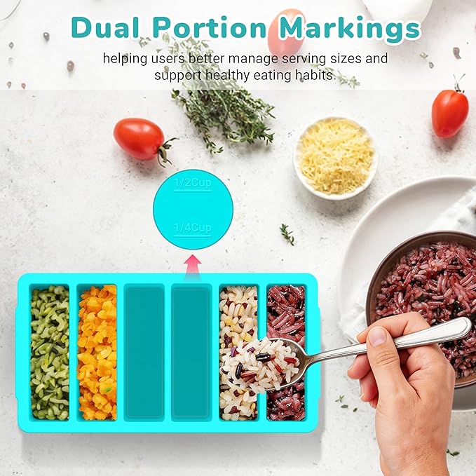 Silicone Freezer Trays with Lid (4-Pack), 1-Cup, 2-Cup, 1/2-Cup & 2-Tbsp Silicone Freezer Molds, Stackable Soup Freezer Meal Prep Containers,Ice Cube Tray for Making Sauce,Smoothies,Yogurt Bites - Image 4