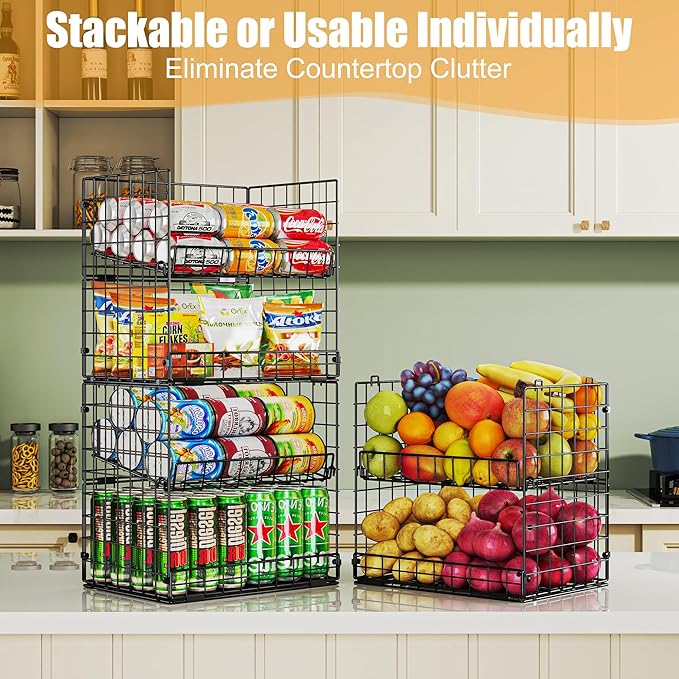 JKsmart 6-Tier XXL Stackable Wire Basket, Snack Organizer for Countertop | Pantry Organizers and Storage with Dividers & Handles, Can Organizer Space Saving Storage Bins for Snacks Fruits Veggies - Image 2