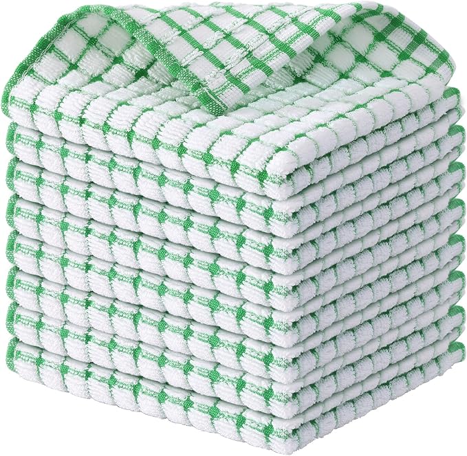 Kitinjoy Cotton 8 Pack Terry Kitchen Dish Cloths, Green | 12 x 12 Inches Super Soft and Absorbent Dish Rags, Quick Drying Dish towels for Washing Dishes by Kitinjoy
