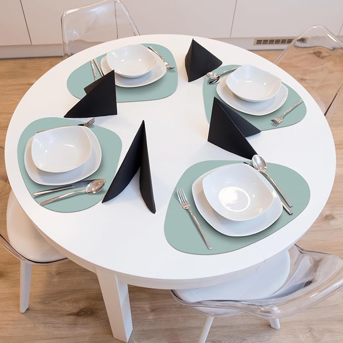 Faux Leather Placemats Set of 8, Wipeable & Washable Table Mats | Waterproof, Heat-Resistant & Easy to Clean Round Place Mats for Dining & Kitchen, 17''x13'', Aqua Green - Image 5