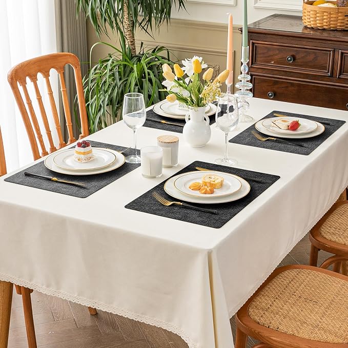 Romanstile Vinyl Placemats Set of 6, Reversible Faux Leather Heat Resistant Wipeable Table Mats, Waterproof Washable Non-Slip Table Placemats for Dining/Kitchen/Party/Outdoor (Grey Black, 12" x 17") - Image 2