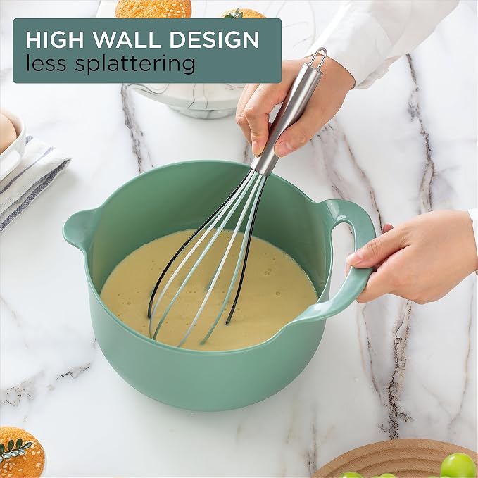 COOK WITH COLOR Nesting Plastic Mixing Bowl Set with Pour Spouts and Handles, Sage, 4 Piece Non-Slip - Image 4