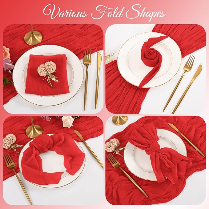 50 Pack Red Cloth Napkins 20x20Inch Cheesecloth Napkins | Elegant Cloth Napkins for Table, Washable Rustic Boho Gauze Napkins, for Wedding Party Bridal Baby Shower Christmas Decor - Image 4