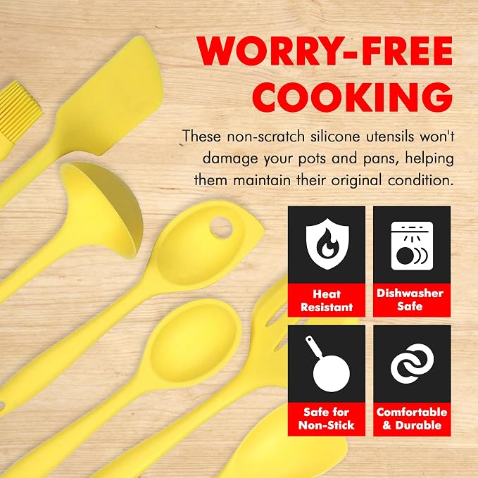 Chef Craft Premium Silicone Kitchen Tool and Utensil Set, 7 Piece, Yellow - Image 3