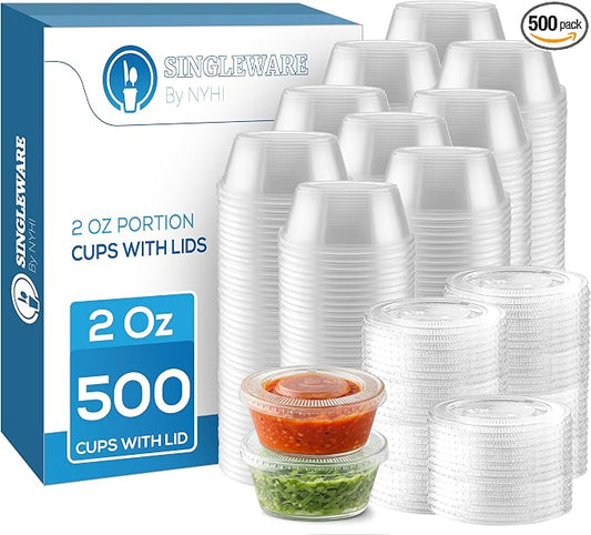 2 oz Small Clear Plastic Cups Disposable Jello Shots with Snap on Leak Proof Lids Small Shot Cups Food Storage Containers for Party Portion Control Sauces Spices Liquid Dip (500) by NYHI