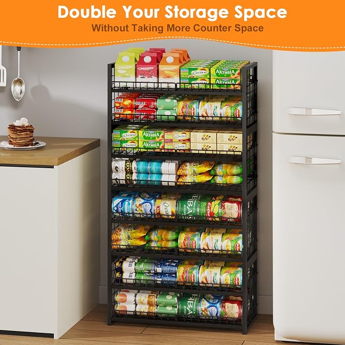 JKsmart 2-Tier Stackable Can Organizer, Extra-Long Can Holders for Pantry Storage, Adjustable Can Dispenser Holds Up to 64 Cans, 12mm Metal Frame, Super Sturdy Racks for Various Canned Food Soda - Image 7