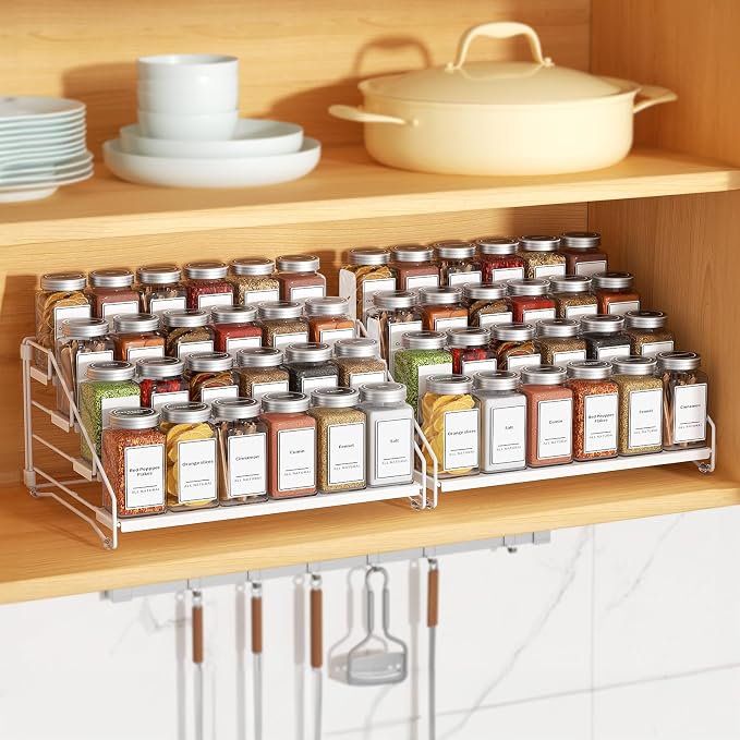 BOIVSHI Spice Organizer for Cabinet, Depth Adjustable Spice Rack, White | 4 Tier Spice Rack for Countertop, 2 Pack Spice Organization for Cabinet, Easy to Assemble Spice Cabinet Organizer - Image 2