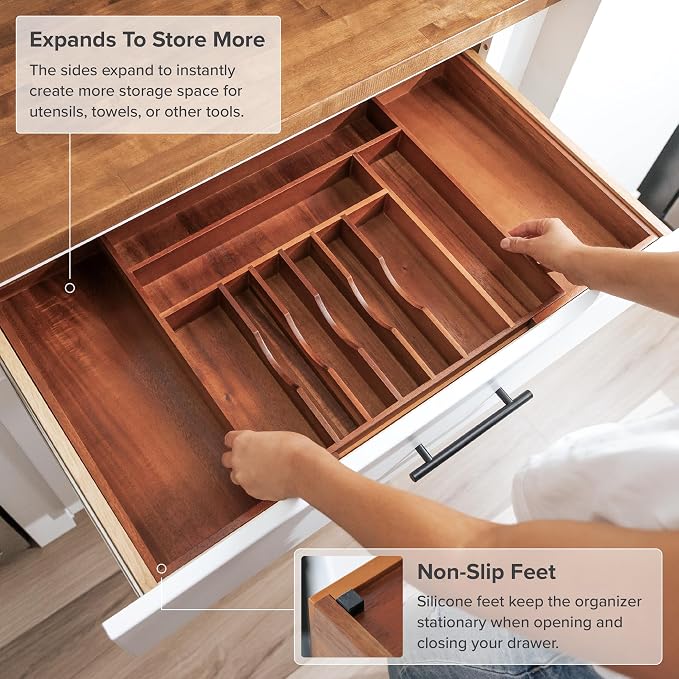 Silverware & Utensil Drawer Organizer, 18-33 in, Acacia | Cutlery, flatware, food-safe contract grade, kitchen drawer fit - Image 6