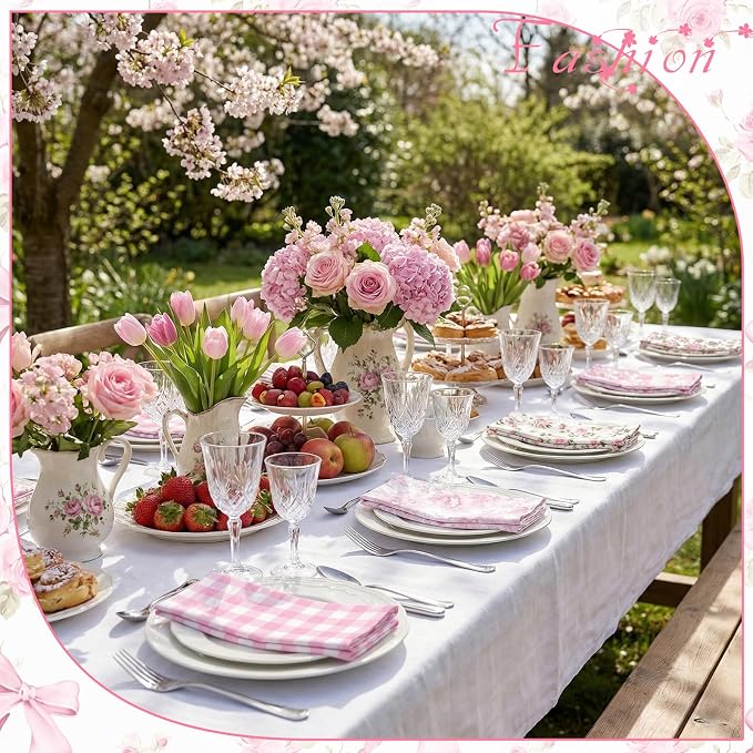 24 Pcs Floral Cloth Napkins 6 Patterns Washable Dinner Tea Party Napkins Reusable Plant Flowers Square Napkin Cotton Towel Decorative for Summer Wildflower Party(Bow Hydrangea) - Image 4