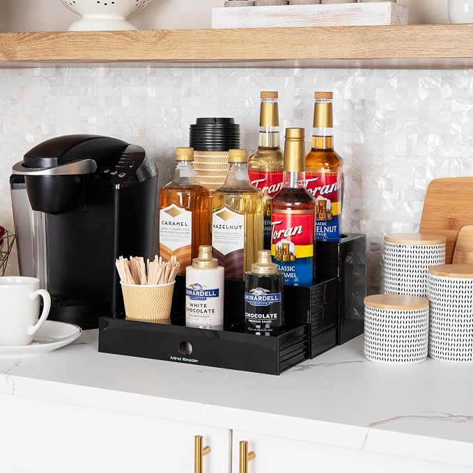Mind Reader Coffee Syrup Station, Coffee Bar Accessories, Countertop Organizer, Acrylic, 14.25"L x 12.5"W x 7"H, Black - Image 2