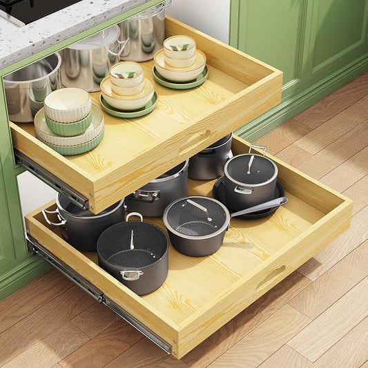 Pull Out Cabinet Organizer, Soft Close Wooden Slide Out Drawers for Pots and Pans, Full-extension Roll Out Shelves for Kitchen Cabinets, Pantry Organization, Bottom & Side Mount(23"W X 21"D x 3.4''H) by Kitstorack