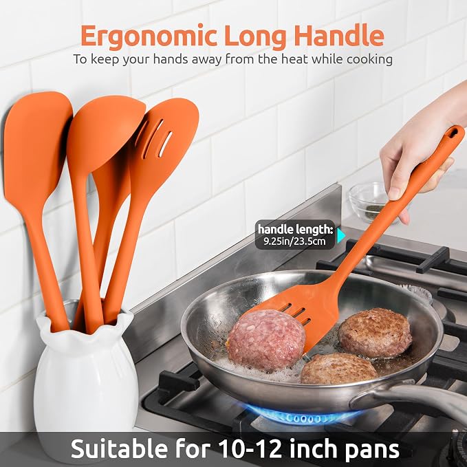 U-Taste Silicone Kitchen Cooking Utensil Set of 5, 13.6" Long, Orange | 600ºF Heat Resistant Food Grade Kitchen Tools&Gadgets, Extra Long Wide Spatula Turner Spoon Ladle for Serving Mixing Stirring - Image 6