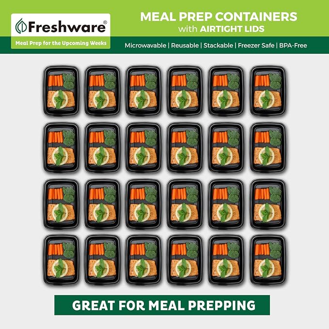 Freshware Meal Prep Containers [150 Pack] 1 Compartment with Lids, Food Storage Containers, Bento Box, BPA Free, Stackable, Microwave/Dishwasher/Freezer Safe (16 oz),Black - Image 3