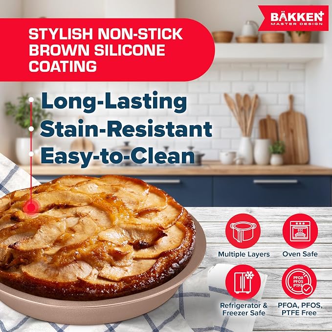 BAKKEN 10-Piece Kitchen Baking Pan Set - Commercial Grade Carbon Steel Bakeware, With Nonstick Coating, Stackable and Space-saving Design, PFOA, PFOS, PTFE Free, Oven Safe Tray (Up To 450°F), Brown - Image 4