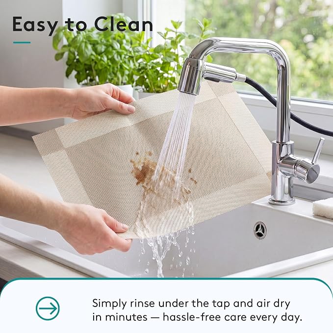 SERWALL 6-Pack Heat Resistant Placemats, Non-Slip Woven Vinyl Table Mats, Washable & Durable for Daily Meals, Indoor & Outdoor Use, Beige - Image 5