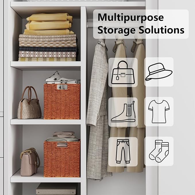 Wicker Storage Basket, Set of 2 Hand-Woven Paper Rope Wicker Basket, Foldable Cube Storage Bins, 9 inch Square Storage Baskets for Organizing Shelves & Decor, Orange (9″×9″×9″) - Image 6