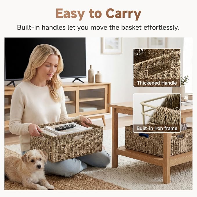 StorageWorks Extra Large Wicker Basket, Seagrass Storage Basket, 1-Pack | Seagrass Baskets with Handles, Wicker Baskets for Organizing, Wicker Storage Baskets for Shelves, Woven Basket for Storage - Image 4