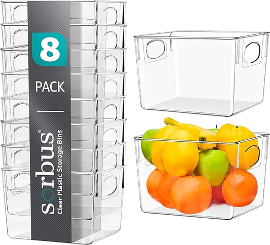 Sorbus Medium Clear Plastic Storage Bins for Shelves, Clothes, with Handle - Clear Storage Bins, Drawer, Shelf, Closet, Pantry, Fridge, Freezer Organizer Bins, Closet Organizers and Storage (8 pack) by Sorbus