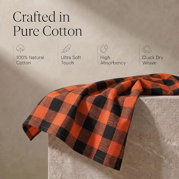 Urban Villa Kitchen Towels Cotton Dish Towels 20”x30” (Set of 6) Orange Blk - Image 4