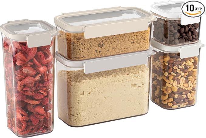 Bentgo Pantry - 10-Piece Airtight Food Storage Containers, Clear, Stackable Kitchen & Pantry Organization, Locking Lids for Freshness, BPA-Free Plastic - Ideal for Sugar, Flour, & More (White Stone) by Unknown