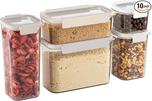 Bentgo Pantry - 10-Piece Airtight Food Storage Containers, Clear, Stackable Kitchen & Pantry Organization, Locking Lids for Freshness, BPA-Free Plastic - Ideal for Sugar, Flour, & More (White Stone) by Unknown
