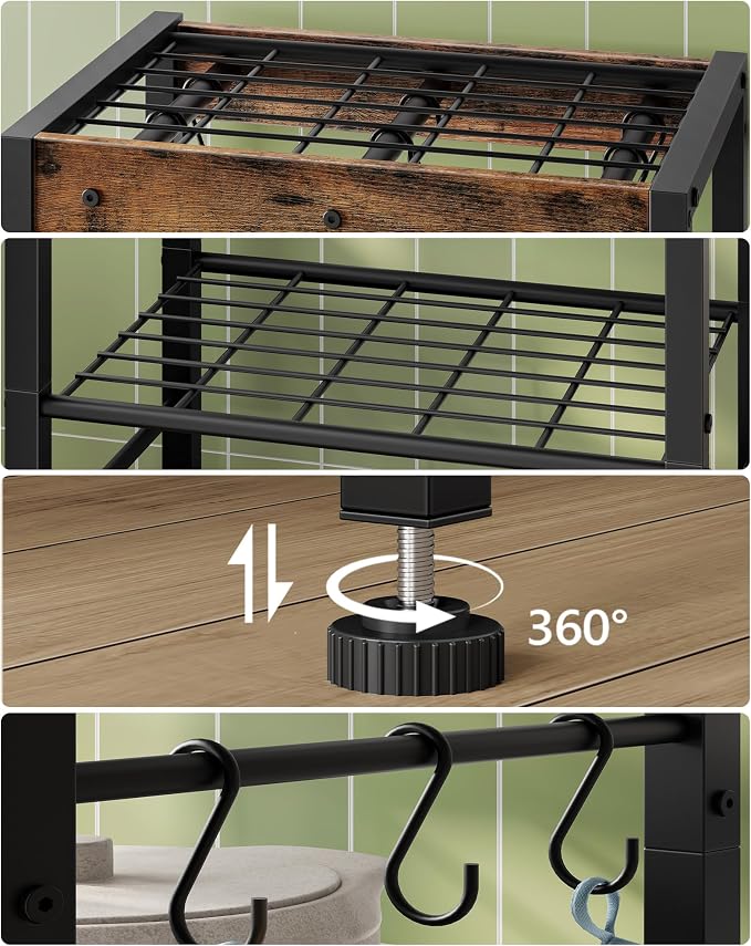 5-Tier Pot Rack, Floorstanding Pots and Pans Organizer, Kitchen Bakers Rack, Kitchen Island Table, Pots and Pans Organizer, Storage Stand, for Living Room, Rustic Brown and Black TPR16BF - Image 8