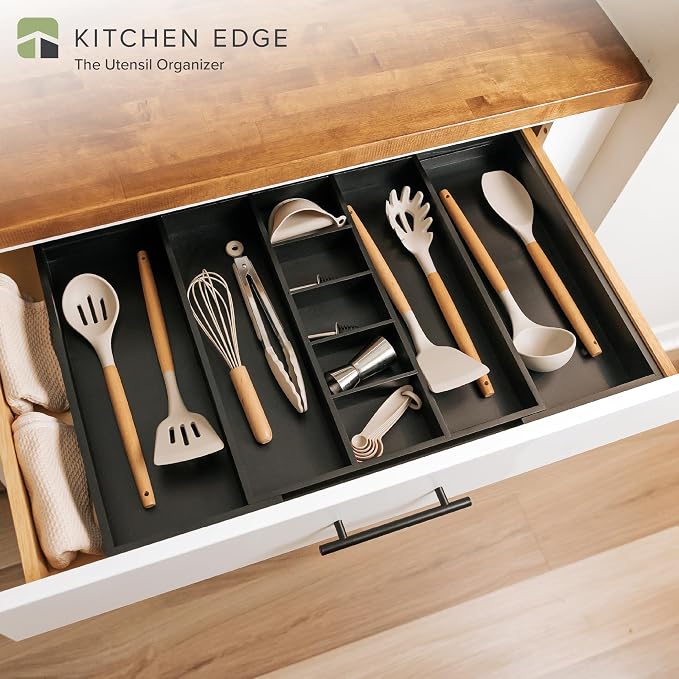Utensil & Junk Drawer Organizer, 16-28 in, Black Bamboo | Food-safe contract grade, 100% sustainable wood, non-slip, adjustable - Image 2