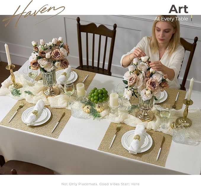 Leetaltree Gold Placemats Set of 4 - Heat Resistant Non-Slip Place mats for Dining Table, Washable Durable PVC Vinyl Woven Table Mats(Luxury Gold, 4) - Image 8