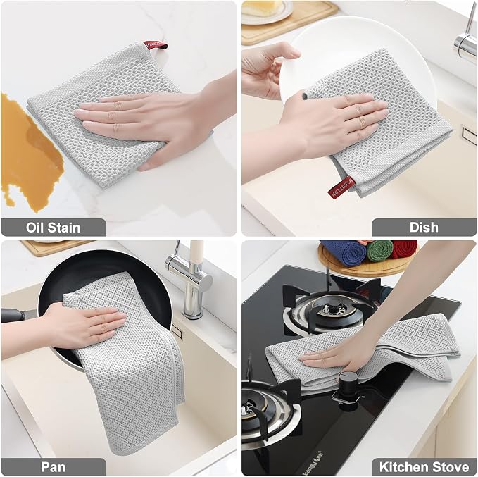 Homaxy 8 Pack 100% Cotton Kitchen Towels and Dishcloths Set, Light Gray | 12 x 12 Inches and 13 x 28 Inches Kitchen Towels Set, Ultra Soft Absorbent Dish Cloths for Washing Dishes - Image 5