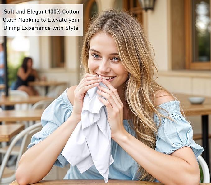 Ruvanti Cloth Napkins Set of 12, 18x18 Inches, 100% Cotton, Washable, Soft & Absorbent, Perfect for Wedding, Christmas, ‎Thanksgiving Dinners - White - Image 6