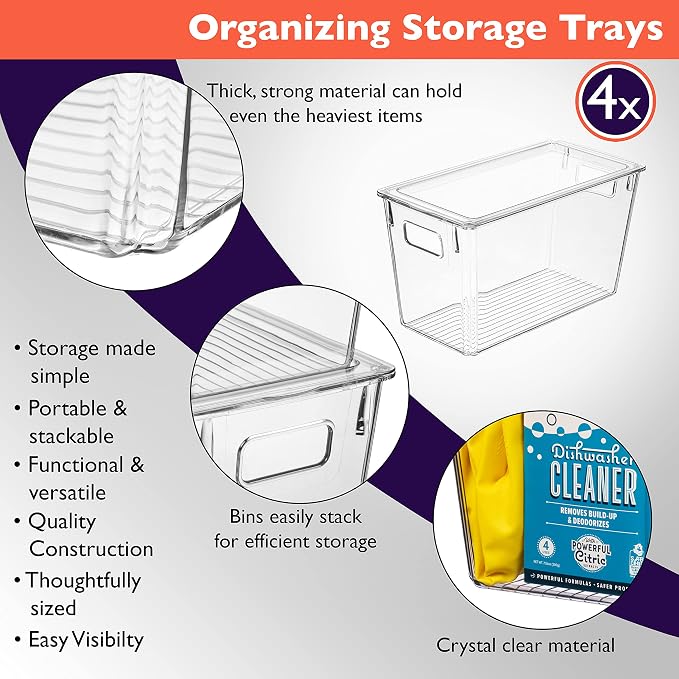 ClearSpace Modern Plastic Storage Bins with Lids – Perfect Kitchen Organization or Pantry Fridge Organizer, 4 Pack, 12.5" x 6" x 7", 9L Capacity Each, BPA Free, Stackable - Image 4