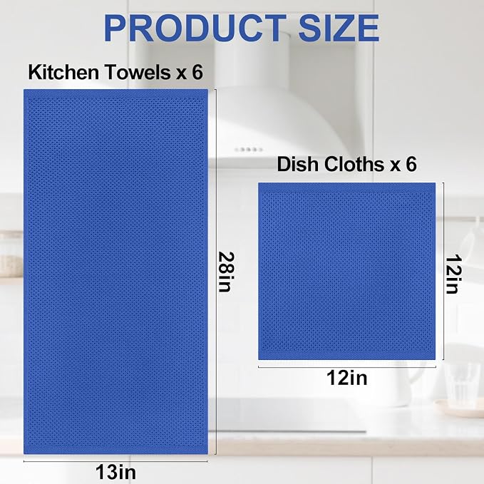 Homaxy 12 Pack 100% Cotton Kitchen Towels and Dishcloths Set, Blueberry | 12 x 12 Inches and 13 x 28 Inches Kitchen Towels Set, Ultra Soft Absorbent Dish Cloths for Washing Dishes - Image 4