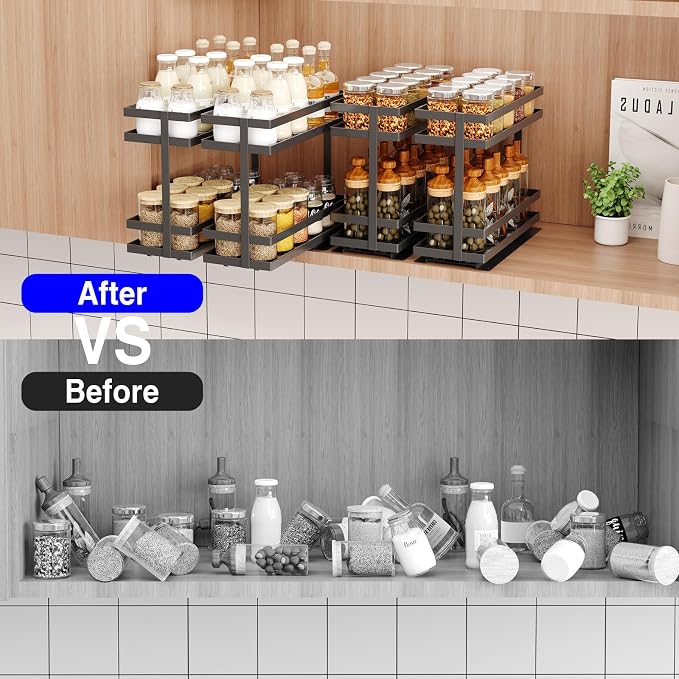 Mustorn Pull Out Spice Rack Organizer for Cabinet, 2 Tier Metal Slide Out Seasoning Organizer and Storage Heavy Duty Vertical Spice Rack Shelf Pullout for Kitchen Cabinets No Drilling(1 Pack, Black) - Image 8