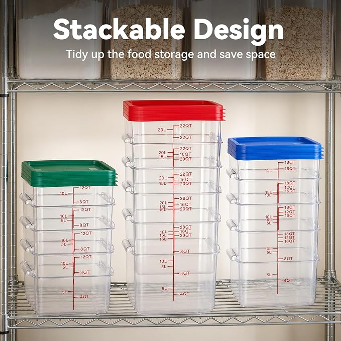 4 Pack Food Storage Containers with Red Lids, 12.0 Qt - Square, Clear, Polycarbonate, for Restaurant Commercial Kitchen and Home party - Image 3