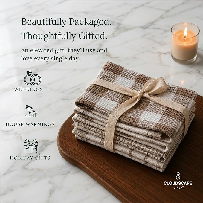 CSL Premium Kitchen Towels Set of 6,Highly Absorbent,Quick Dry,18x28,Beige - Image 8
