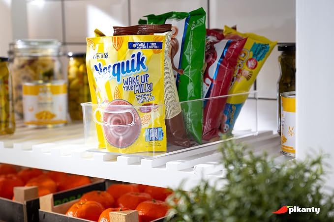 Pikanty Clear Refrigerator Organizer Bin with Handles — 11 Inch Compact Stackable Fridge and Pantry Storage Container for Snacks, Yogurt, Condiments, Dishwasher Safe, Made in USA - Image 8