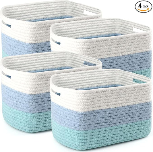 4 Pack Storage Baskets for Organizing, 11''Lx9''Wx8''H Woven Baskets for Storage Toys, Towels, Books, and Clothes, Cotton Rope Basket for Shelves with Handle by Unknown