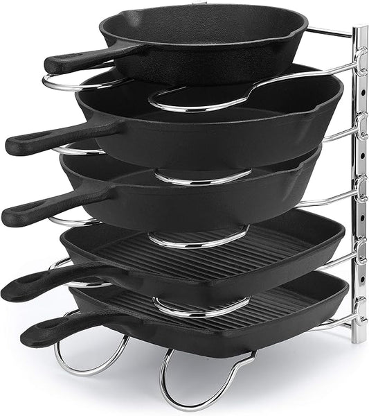 Heavy Duty Pan Rack, Pot Lid Rack, Kitchen Cabinet Pantry Cookware Organizer Rack Holder with 5 Adjustable Dividers, Chrome by CAXXADIRECT