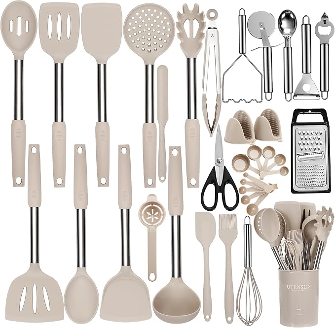 NCUE 35 Pcs Silicone Cooking Utensils Set BPA Free 446°F Heat Resistant | Stainless Steel Handles Kitchen Utensils Set, Thickened Heads Silicone Grips Nonstick Dishwasher Safe for Baking Housewarming by NCUE