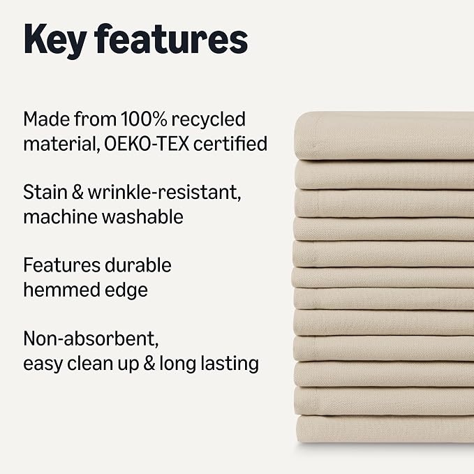Amazon Basics Reusable Stain and Wrinkle Resistant Cloth Napkins, 17 x 17 inches, Beige, 12 Count (Pack of 4) - Image 2